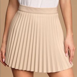 Lulus Leather Beige Pleated Mini Skirt